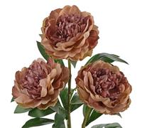 Hollyone 5'' Brown Peony Artificial Flowers with 29.1'' Long Stem, 3PCS Large Fake Peonies Decorative Faux Flowers for Autumn Decorations, Home, Wedding, Party, Floral Arrangements