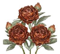 Hollyone 5" Glittery Artificial Peony Stems, 3PCS Large Christmas Flowers with Buds for Tree Decorations, Cocoa Brown Floral Decor, Silk Flowers for Home, Living Room, Garland, Xmas Wreath