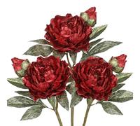 Hollyone 5" Glittery Artificial Peony Stems, 3PCS Large Christmas Flowers with Buds for Tree Decorations, Red Floral Decor, Silk Flowers for Home, Living Room, Centerpiece, Garland, Xmas Wreath
