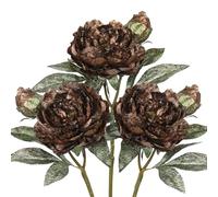 Hollyone 5" Glittery Artificial Peony Stems, 3PCS Large Christmas Flowers with Buds for Tree Decorations, Bronze Floral Decor, Silk Flowers for Home, Living Room, Centerpiece, Garland, Xmas Wreath