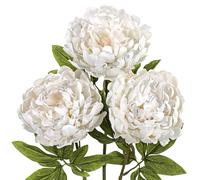 Hollyone 5" Glittery Artificial Peony with 29'' Long Stem, 3PCS Large Christmas Flowers for Tree Decorations, White Floral Decor, Silk Flowers for Home, Living Room, Centerpiece, Garland, Xmas Wreath