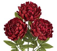 Hollyone 5" Glittery Artificial Peony with 29'' Long Stem, 3PCS Large Christmas Flowers for Tree Decorations, Red Floral Decor, Silk Flowers for Home, Living Room, Centerpiece, Garland, Xmas Wreath