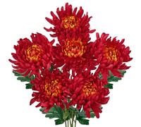 Hollyone 6'' Large Artificial Chrysanthemum Flowers with 25.6'' Long Stem, 6 pcs Red Fake Silk Flowers Faux Spider Mums for Home Decor, Bridal, Wedding, Party, Floral Arrangement, Autumn Decorations