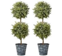 Hollyone 60CM Artificial Plant Fake Topiary Ball Tree, 2PCS Faux Box Tree in Rustic Iron Pot, Artificial Dome Ball Indoor Outdoor for Living Room, Front Door, Balcony, Kitchen Decor