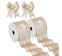 Hollyone 63mm x 10yd Champagne Gold Velvet Ribbons, 2PCS Thick Christmas Ribbons for Gift Wrapping, Wide Ribbons for Crafting, Wired Ribbons for Wedding Car, Xmas Tree, Birthday Decorations
