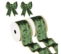Hollyone 63mm x 10yd Green Velvet Ribbons, 2PCS Thick Christmas Ribbons for Gift Wrapping, Wide Ribbons for Crafting, Wired Ribbons for Wedding Car, Xmas Tree, Birthday Decorations