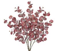 Hollyone 6PCS Red Fake Eucalyptus Stems, 33'' Double-Layer Fabric Artificial Eucalyptus Branches, Real Touch Faux Plants Long Stem Eucalyptus for Home Decor, Living Room, Kitchen, Tall Vase