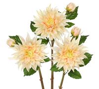 Hollyone Artificial Dahlia Flowers - Set of 3 | 27.9" Tall Real-Touch Silk Dahlia Stems with Large 6.1" Blooms, Lifelike Pale Yellow Faux Flowers for Home Decor, Wedding, Floral Arrangements