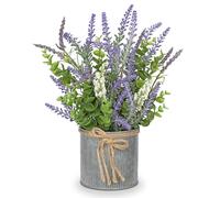 Hollyone Artificial Lavender in Iron Pot with Eucalyptus Plants, Faux Flowers for Home Décor, Living Room, Windowsill, Shelf, Centerpiece