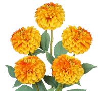 Hollyone Artificial Pompon Dahlia Flowers, Set of 5 | 24.8" Tall Silk Dahlia Stems with 4.7" Blooms, Orange Fake Flowers for Home Decor, Centerpiece, Wedding, Living Room, Floral Arrangements