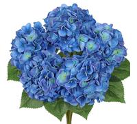 Hollyone Blue Hydrangeas Bunch Artificial Flowers, Large Fake Hydrangeas Bouquet Faux Silk Flowers for Home Decor, Flower Arrangement, Wedding, Flower Bouquets, Living Room Decorations