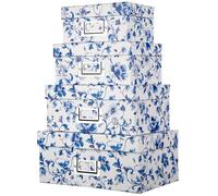 Hollyone Blue & White Gift Boxes with Lids, Cardboard Jewelry Boxes Rectangle Storage Box, Set of 4 Nesting Assorted Sizes Packaging Boxes for Presents, Flowers, Gift Wrap, Birthday, Party, Jewellery