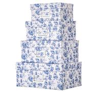 Hollyone Blue & White Gift Boxes with Lids, Cardboard Jewelry Boxes Rectangle Storage Box, Set of 4 Nesting Assorted Sizes Packaging Boxes for Presents, Flowers, Gift Wrap, Birthday, Party, Jewellery