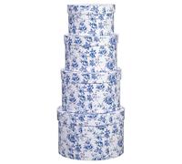 Hollyone Blue & White Gift Boxes with Lids, Cardboard Jewelry Boxes - Round Storage Box, Set of 4 Nesting Assorted Sizes Packaging Box for Presents, Flowers, Gift Wrap, Birthday, Party, Jewellery
