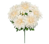 Hollyone Cream White Dahlia Bunch, 4.7'' Large Artificial Flowers 7PCS Dahlia Flower Heads, Silk Flowers Fake Bouquet for Floral Arrangements, Home Decor, Wedding, Living Room Decorations