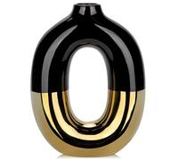 Hollyone Donut Ceramic Vase for Pampas Grass, 7.9''/20CM Black and Gold Flower Vase, Decorative Dried Flower Vase Home Decor Accessories, Aesthetic Ornament for Living Room, Bedroom, Kitchen