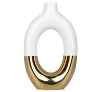 Hollyone Donut Ceramic Vase for Pampas Grass, 9.3''/23CM White and Gold Flower Vase, Decorative Dried Flower Vase Home Decor Accessories, Aesthetic Ornament for Living Room, Bedroom, Kitchen