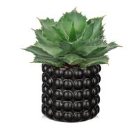 Hollyone Fake Succulents in Black Bubble Pot, 8.6'' Frosted Artificial Agave Potatorum, Faux Plants Indoor Decorative Greenery for Home Decor, Office Desk, Windowsill, Bathroom, Shelf Decorations