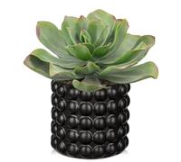 Hollyone Fake Succulents in Black Bubble Pot, 8.6'' Frosted Artificial Echeveria, Faux Plants Indoor Decorative Greenery for Home Decor, Office Desk, Windowsill, Bathroom, Shelf Decorations