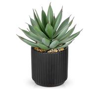 Hollyone Fake Succulents in Black Ceramic Pot, 8.6'' Frosted Artificial Agave Shaka Zulu, Faux Plants Indoor Decorative Greenery for Home Decor, Office Desk, Windowsill, Bathroom, Shelf Decorations
