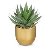Hollyone Fake Succulents in Gold Ceramic Pot, 8'' Frosted Artificial Agave Shaka Zulu, Faux Plants Indoor Decorative Greenery for Home Decor, Office Desk, Windowsill, Bathroom, Shelf Decorations