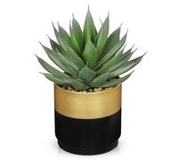Hollyone Fake Succulents in Gold Ceramic Pot, 8'' Frosted Artificial Agave Shaka Zulu, Faux Plants Indoor Decorative Greenery for Home Decor, Office Desk, Windowsill, Bathroom, Shelf Decorations