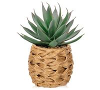 Hollyone Fake Succulents in Woven Basket, 8.6'' Frosted Artificial Agave Shaka Zulu, Faux Plants Indoor Decorative Greenery for Home Decor, Office Desk, Windowsill, Bathroom, Shelf Decorations