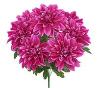 Hollyone Fuchsia Dahlia Bunch, 4.7'' Large Artificial Flowers 7PCS Dahlia Flower Heads, Silk Flowers Fake Bouquet for Floral Arrangements, Home Decor, Wedding, Party, DIY, Living Room Decorations