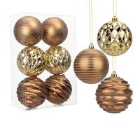 Hollyone Large Bronze & Gold Baubles, 6PCS Giant Xmas Balls for Tree Decorations