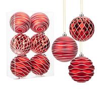 Hollyone Large Christmas Baubles, 6PCS Red & White Baubles for Christmas Tree Decorations, Giant Xmas Balls Hanging Ornaments