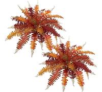 Hollyone Orange Artificial Boston Fern Bouquet, 2PCS Autumn Decorations, 19'' Fake Boston Fern Bushes, Fall Decor for Home, Living Room, Kitchen, Vase, Garden, Thanksgiving, Harvest Decorations