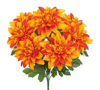 Hollyone Orange Dahlia Bunch, 4.7'' Large Artificial Flowers 7PCS Dahlia Flower Heads, Silk Flowers Fake Bouquet for Floral Arrangements, Home Decor, Wedding, Party, DIY, Living Room Decorations