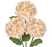 Hollyone Pack of 3 Hydrangea Artificial Flowers, Cream Pink Fake Hydrangea Stems with Large 7'' Blooms, Long Stem Silk Flowers for Floral Arrangement, Tall Vase, Home Decor, Autumn Decoration