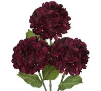 Hollyone Pack of 3 Hydrangea Artificial Flowers, Deep Red Fake Hydrangea Stems with Large 7'' Blooms, Long Stem Silk Flowers for Floral Arrangement, Tall Vase, Home Decor, Wedding, Autumn Decoration