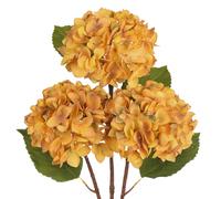 Hollyone Pack of 3 Hydrangea Artificial Flowers, Golden Yellow Fake Hydrangea Stems with Large 6'' Blooms, Long Stem Silk Flowers for Floral Arrangement, Home Decor, Autumn Decoration