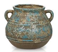 Hollyone Rustic Ceramic Vase with Rust-Effect Finish, 5.7'' Handmade Blue Vase for Home Décor, Decorative Vase for Balcony, Garden, Dining Table Centerpiece, Bathroom, Shelf