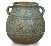 Hollyone Rustic Ceramic Vase with Rust-Effect Finish, 8.5'' Handmade Blue Vase for Home Décor, Decorative Vase for Balcony, Garden, Dining Table Centerpiece, Bathroom, Shelf