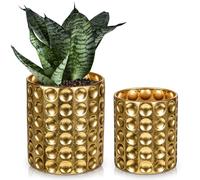 Hollyone Set of 2 Iron Plant Pots, 13CM 15CM Gold Metal Planter with Drainage Hole and Plug, Decorative Indoor Pots Concave Dot Flower Pots, Modern House Plant Pots for Succulent, Cactus, Herb, Orchid