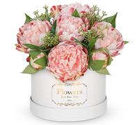 Hollyone Silk Artificial Flower Gift Box, 7'' Pink Floral Arrangements for Birthdays, Anniversaries, Fake Flower Bouquet for Wedding Decorations, Realistic Faux Roses and Peonies for Home Decor