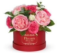Hollyone Silk Artificial Flower Gift Box, 7'' Pink Peach Floral Arrangements for Birthdays, Anniversaries, Fake Flower Bouquet for Wedding Decorations, Realistic Faux Roses and Peonies for Home Decor