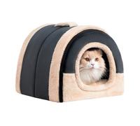 Hollypet Cat Bed Self-Warming 2 in 1 Foldable Kitty Cave Hut House Nest Pet Sleeping Bed, Crystal Velvet Pet Condo for Indoor Cats, Dark Gray Arched Cave