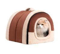 Hollypet Cat Bed Self-Warming 2 in 1 Foldable Kitty Cave Hut House Nest Pet Sleeping Bed, Crystal Velvet Pet Condo for Indoor Cats, Brown Arched Cave