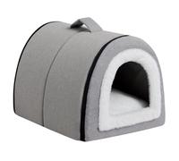 Hollypet Cat Bed Small Dog Bed, 2-in-1 Foldable Linen Pet Beds for Cats and Small Dogs, Cat Cave Indoor Outdoor, Grey