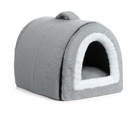Hollypet Cat Bed Small Dog Bed, 2-in-1 Foldable Plush Pet Beds for Cats and Small Dogs, Cozy & Soft Pet Cave Beds Indoor Outdoor, Grey-Silver