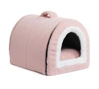 Hollypet Cat Bed Small Dog Bed, 2-in-1 Foldable Plush Pet Beds for Cats and Small Dogs, Cozy & Soft Pet Cave Beds Indoor Outdoor, Light Pink
