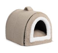 Hollypet Cat Bed Small Dog Bed, 2-in-1 Foldable Plush Pet Beds for Cats and Small Dogs, Cozy & Soft Pet Cave Beds Indoor Outdoor, Light Brown