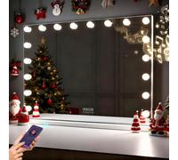 VANITII GLOBAL Hollywood Bluetooth Vanity Makeup Mirror with Lights 18 LED Tabletop Wall 80x58cm in White