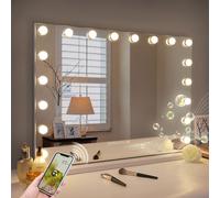 Hollywood Bluetooth Vanity Makeup Mirror with Lights 18 LED Tabletop Wall 80x58cm FENCHILIN White One Size