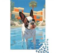 Hollywood Boston Terrier 1000-Piece Adult Jigsaw Puzzle, 38x26cm/1000pcs, for Progress Whenever Time Allows; Low-dust Pieces for A Tidier Table