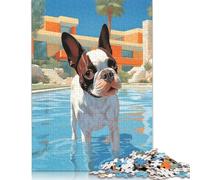 Hollywood Boston Terrier Jigsaw Puzzles for Adults Kids. 1000 Pieces Impossible Challenge Toy Educational Games Home Decoration for Educational Games 1000pcs (75x50cm)